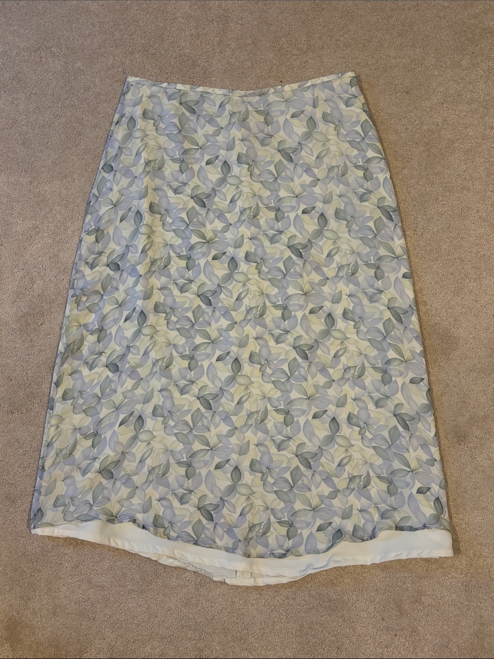Liz Claiborne silk leaf print midi skirt - light blue, green & white